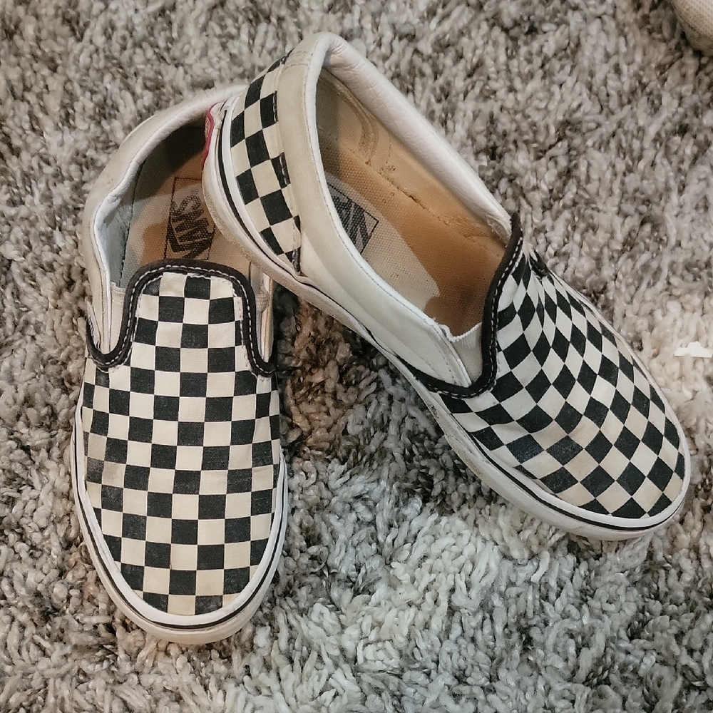 Vans Kids Checkered Slip-On Sneakers - Black & White